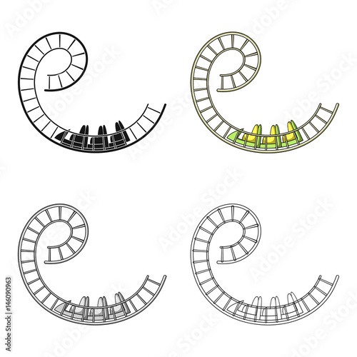 Roller coaster for children and adults. Dead loops, dangerous turns, terrible rides.Amusement park single icon in cartoon style vector symbol stock illustration.