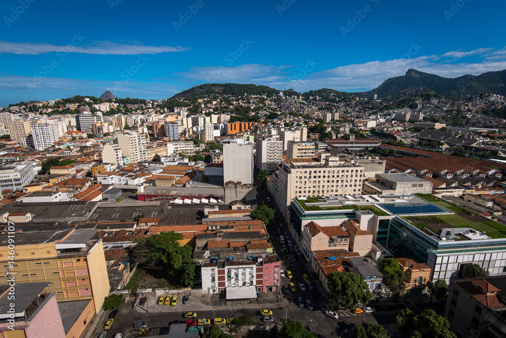 Aerial View of Rio de Janeiro City Center, Corcovado Mountain Can Be Seen in the Horizon