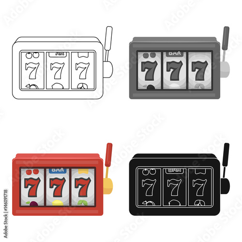 A slot machine in a casino. An automatic with a lever and a dial.Kasino single icon in cartoon style vector symbol stock illustration.