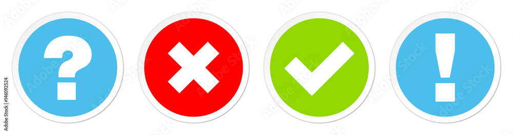 Question, Checkmarks & Answer Blue/Red/Green Question, Checkmarks & Answer Blue/Red/Green