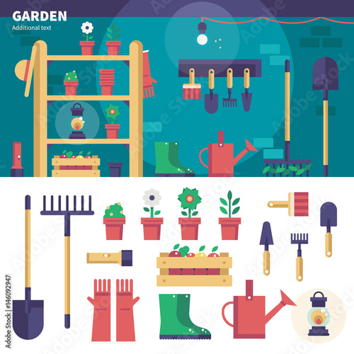 Gardening equipment in the garage