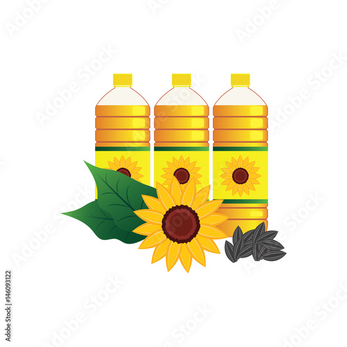 sunflower oil, flower, seed sunflower concept in the bottle. vector illustration