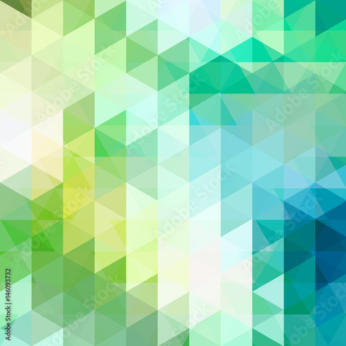 Abstract mosaic background. Triangle geometric background. Design elements. Vector illustration. White, green, blue colors.