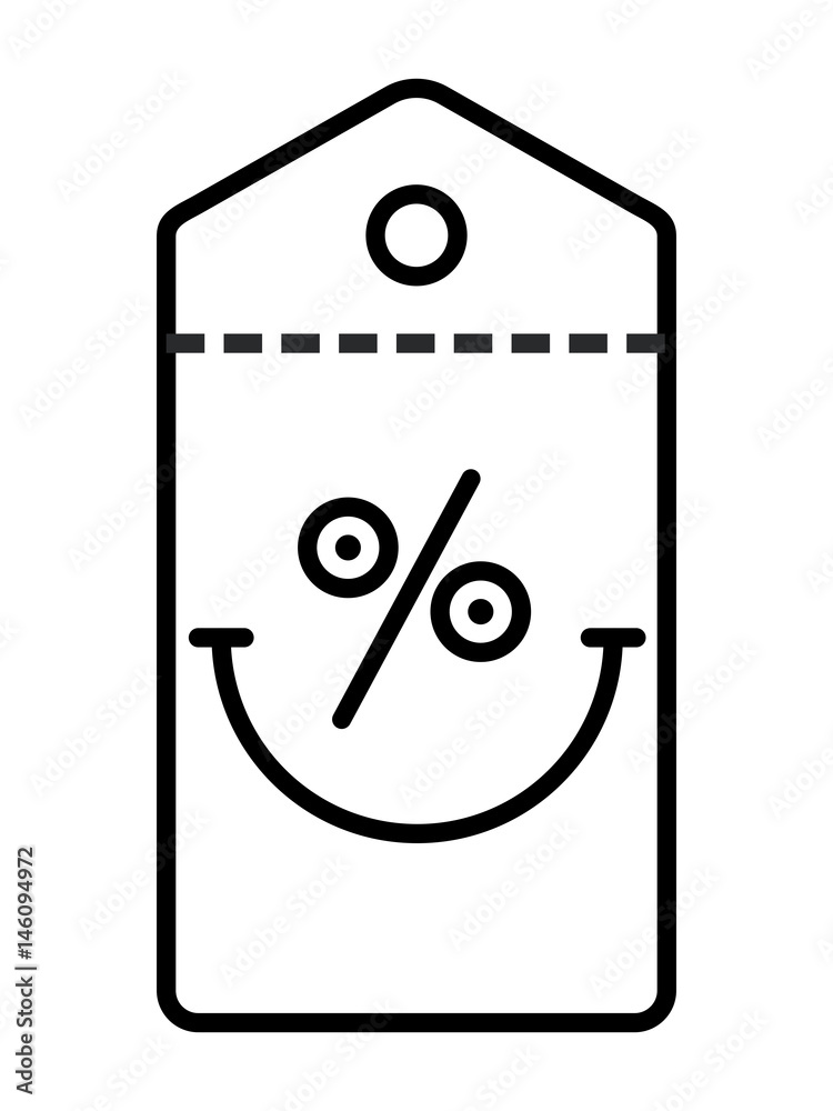 Percent sign is forming funny smiling face on a price tag Sale and Discounts icon. Vector illustration. Percent sign is forming funny smiling face on a price tag Sale and Discounts icon. Vector illustration.