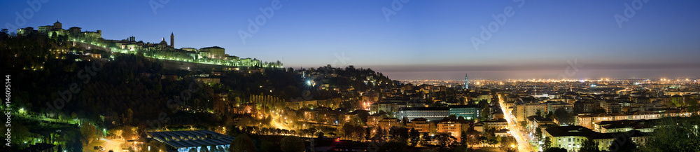 Panoramic at dawn on high city in Bergamo