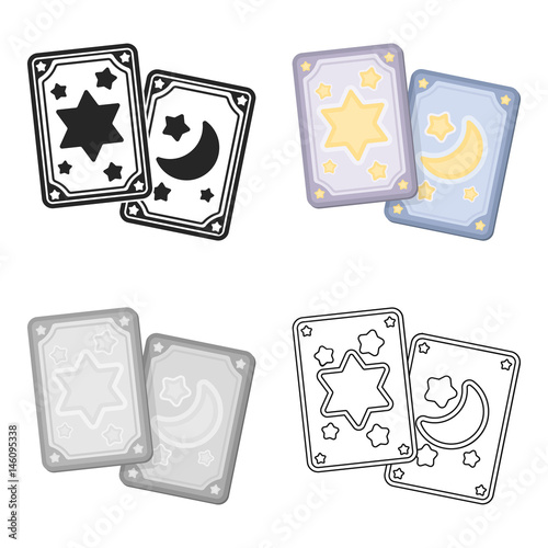 Tarot cards icon in cartoon style isolated on white background. Black and white magic symbol stock vector illustration.