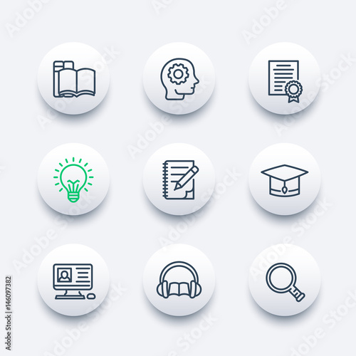 education, learning icons set in linear style