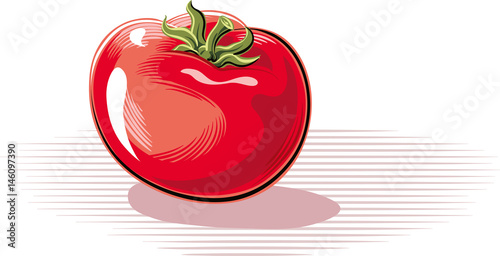 ripe tomato laid on a table.