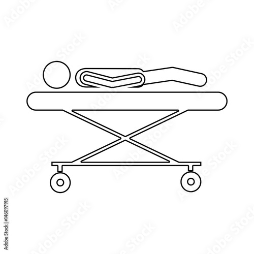 silhouette pictogram lay down patient in stretcher clinical vector illustration