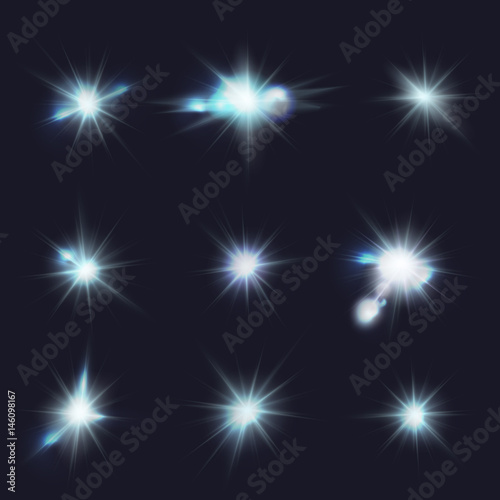 flares, blue flashes, vector light effects