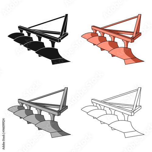Red metal attachment to the tractor for plowing fields.Agricultural Machinery single icon in cartoon style vector symbol stock illustration.