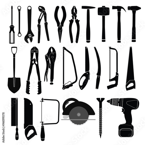 Set of tools on white background