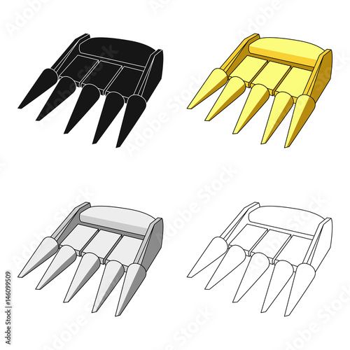 The yellow nozzle on a tractor with a cone-shaped spikes. The nozzle of agricultural machinery for the harvest.Agricultural Machinery single icon in cartoon style vector symbol stock illustration.