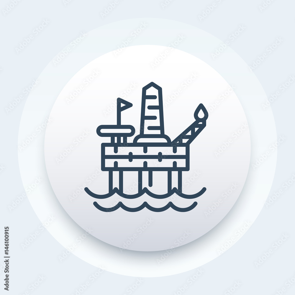 oil drilling platform icon, offshore rig, linear style