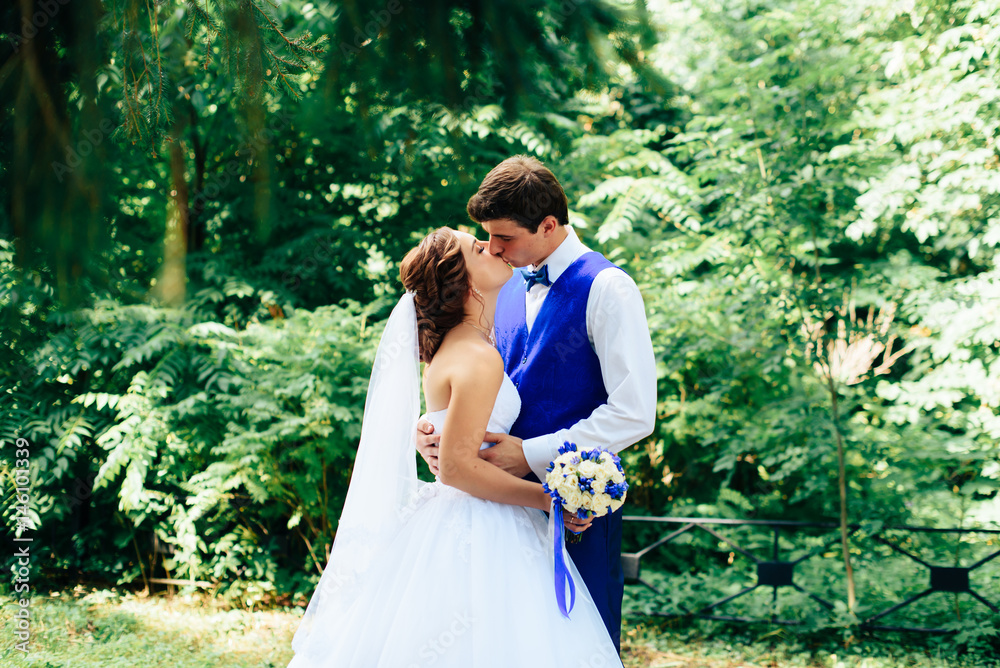 lovers bride and groom in summer Park lovers bride and groom in summer Park