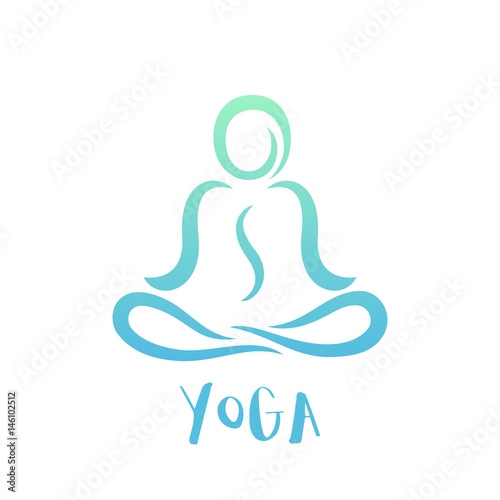 yoga class logo template on white, man in lotus position