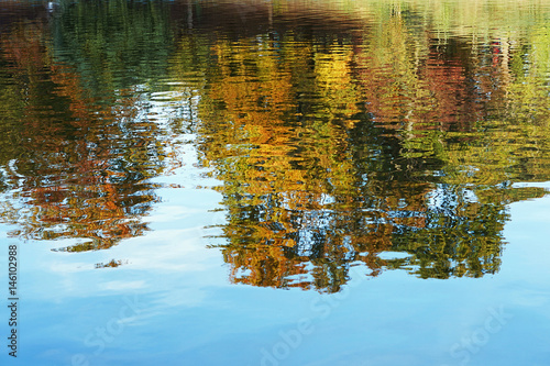 water surface with reflection of autumnal trees