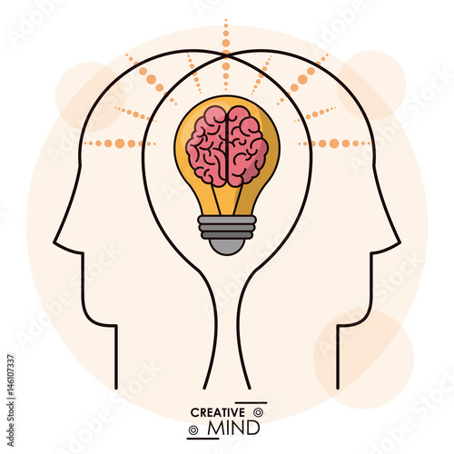 creativity mind heads brain bulb efficient memory team vector illustration photo