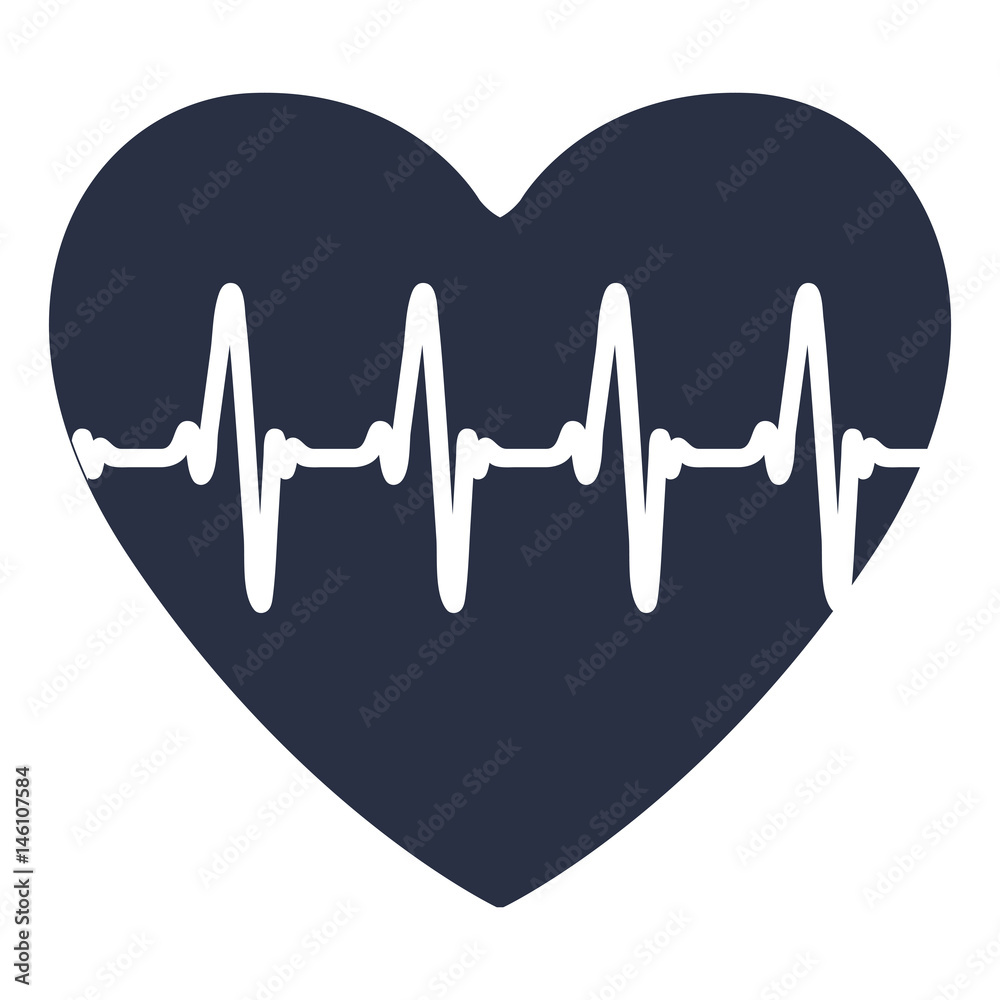white background with dark blue icon of heartbeat vector illustration ...