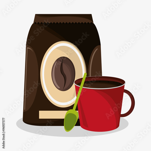 set packaking of coffee and porcelain mug vector illustration