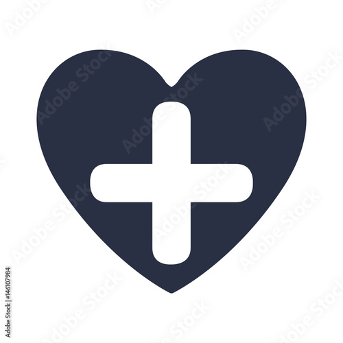 white background with dark blue heart and cross inside vector illustration