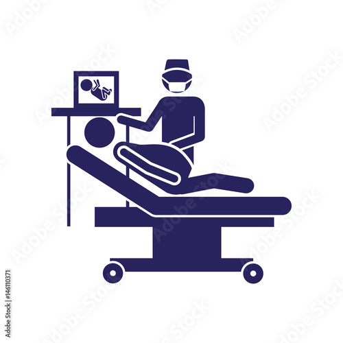 color silhouette pregnant woman with obstetrician icon flat vector illustration