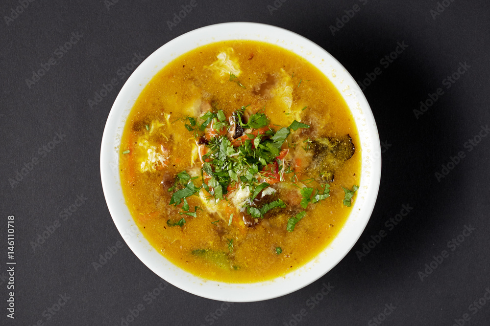 Soup With Flower Of Eggs. Asian food. Asian cuisine. Soup With Flower Of Eggs. Asian food. Asian cuisine.