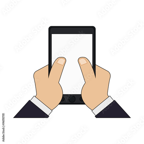 color graphic hand touching a Tablet screen icon vector illustration