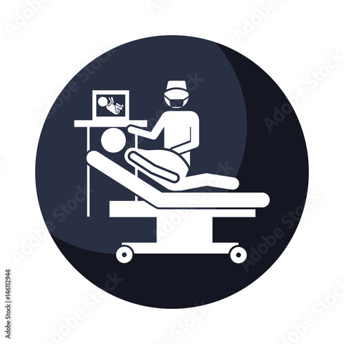 color circular frame shading with pregnant woman with obstetrician icon flat vector illustration