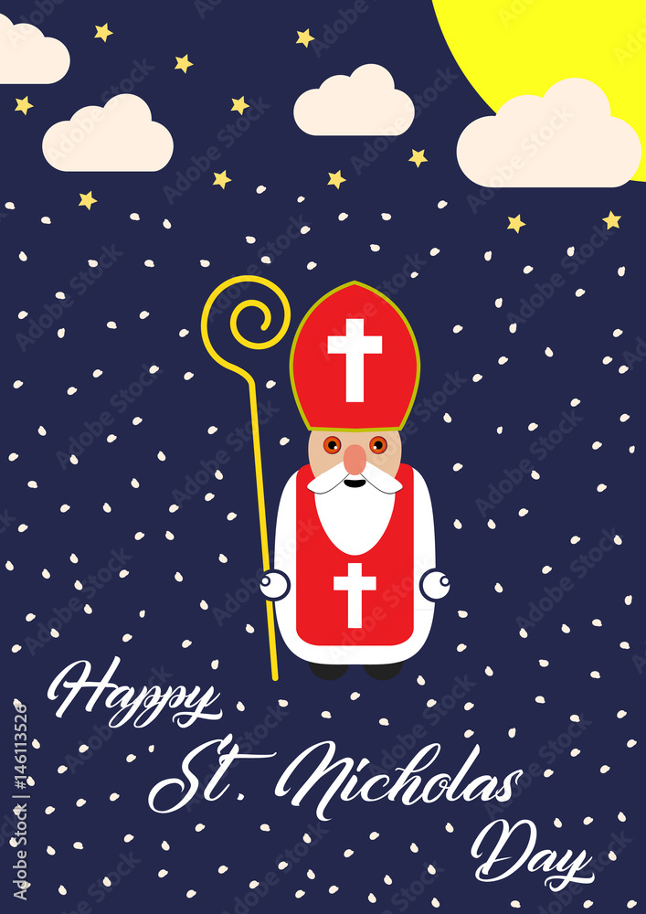 Naklejka premium Cute cartoon greeting card with Saint Nicholas character