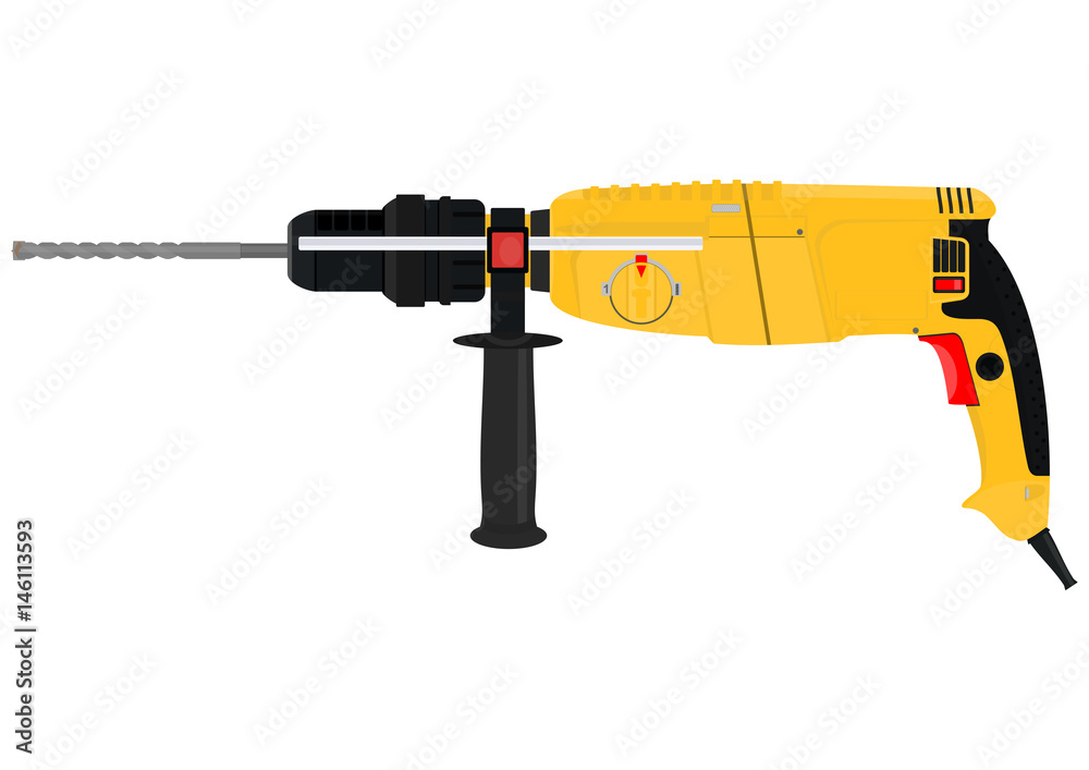 Electric drill on a white background. Flat vector. Electric drill on a white background. Flat vector.