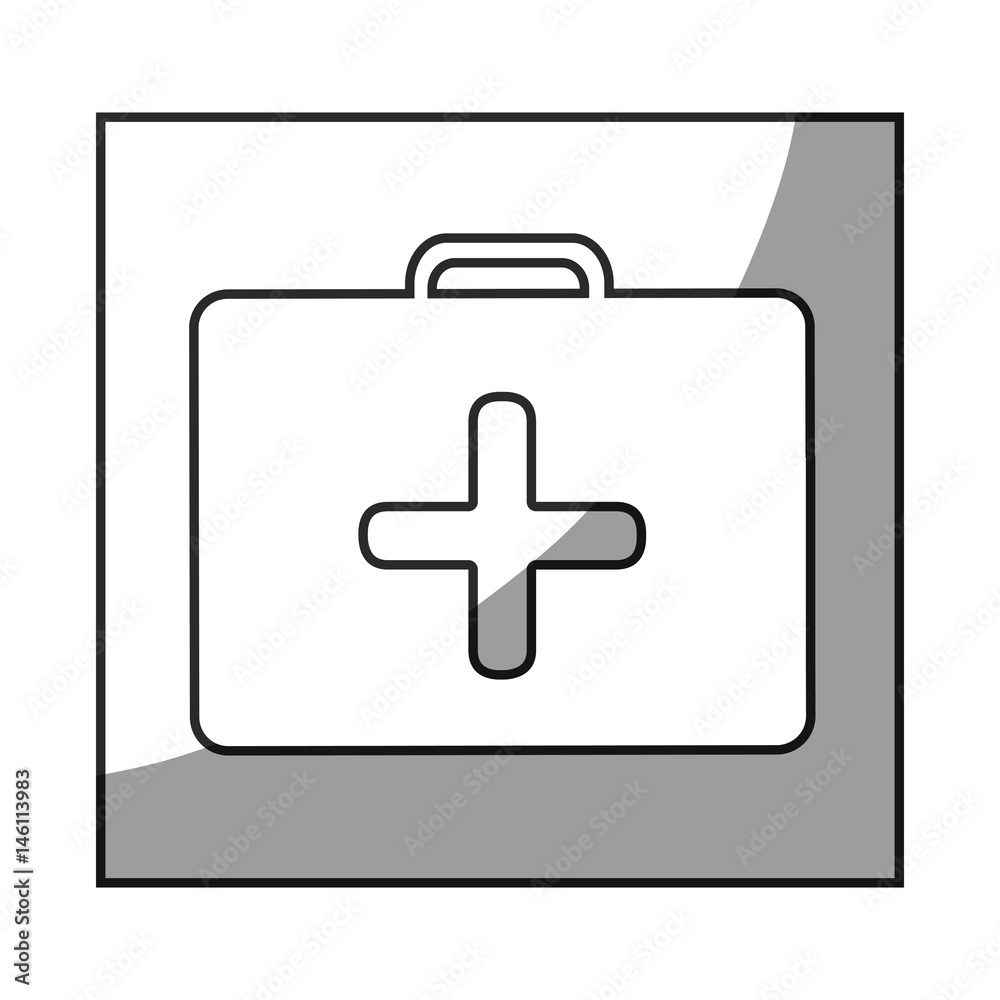 Obraz premium grayscale square frame shading with first aid kit with cross shape inside vector illustration