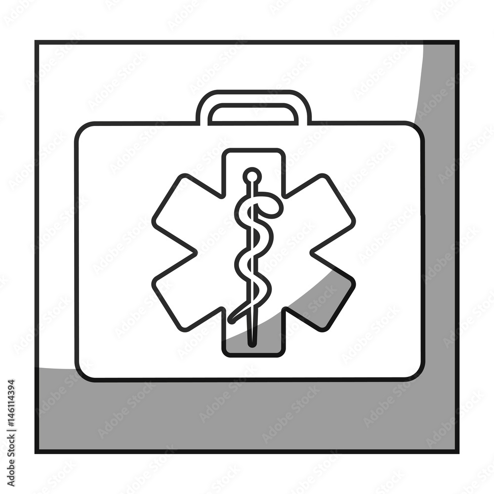 grayscale square frame shading with first aid kit with star of life logo vector illustration grayscale square frame shading with first aid kit with star of life logo vector illustration