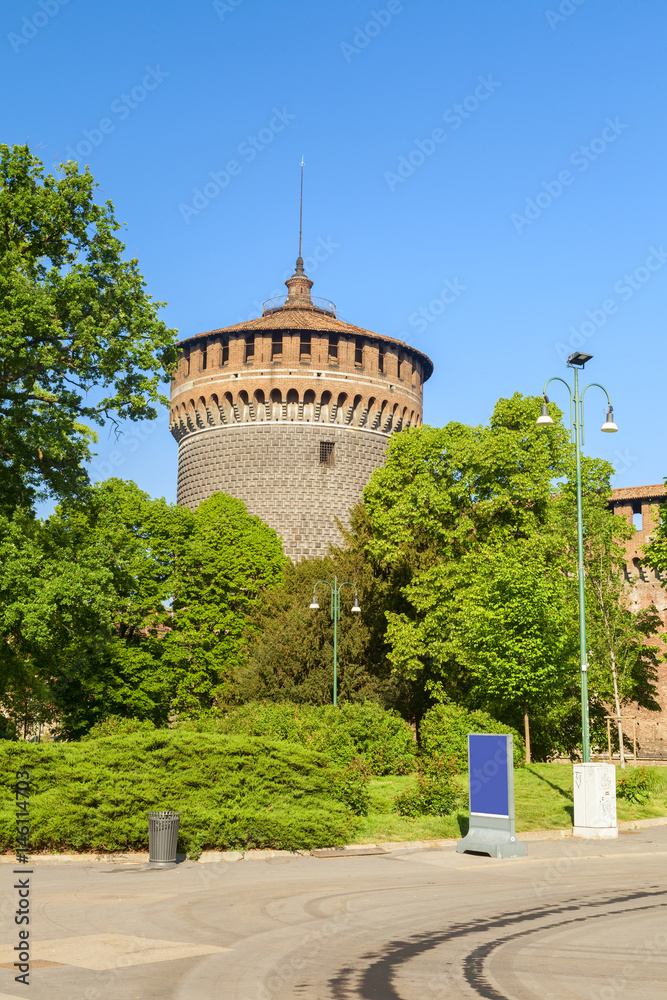 sforza castle detail in the city of milan
