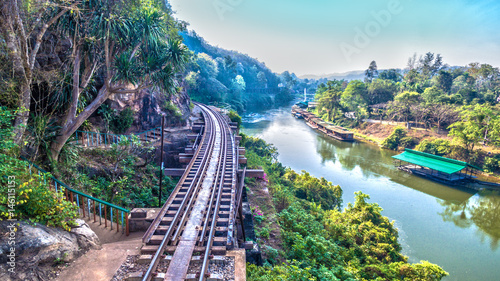 Tham Krasae amazing railway pass the cliff and river photo