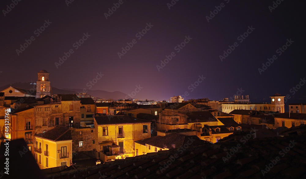 Salerno roofs at night, Italy