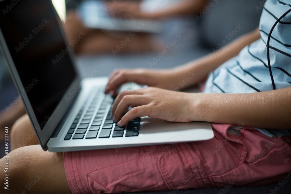 Boy using laptop in living room Boy using laptop in living room