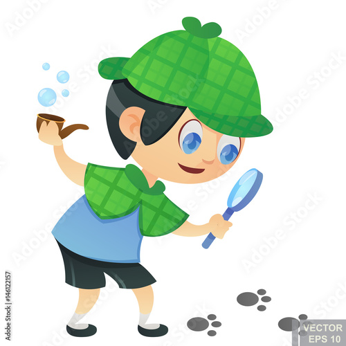 kid child job and profession dream Illustration of cartoon little detective young cartoon smart boy