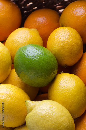 Citrus Fruit Basket Close Up Topped with Lime