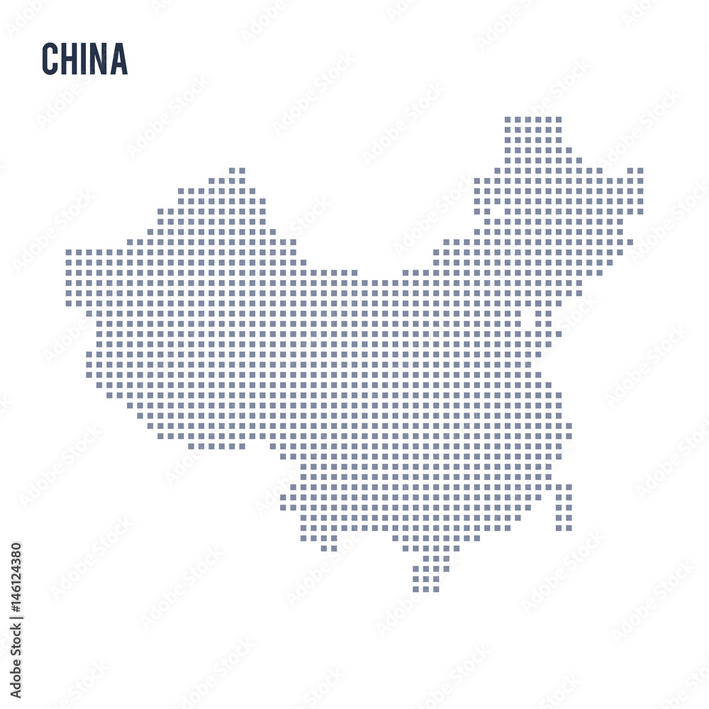 Vector pixel map of China isolated on white background