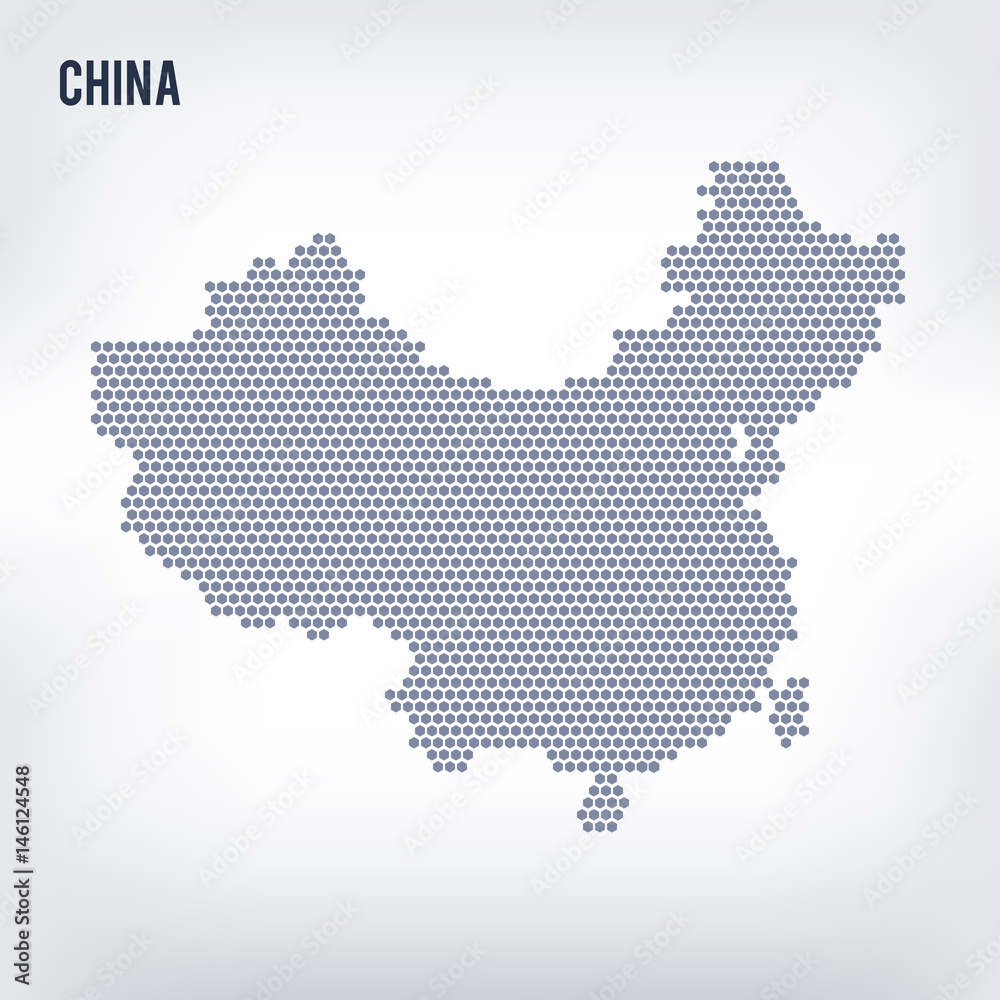 Vector hexagon map of China on a gray background