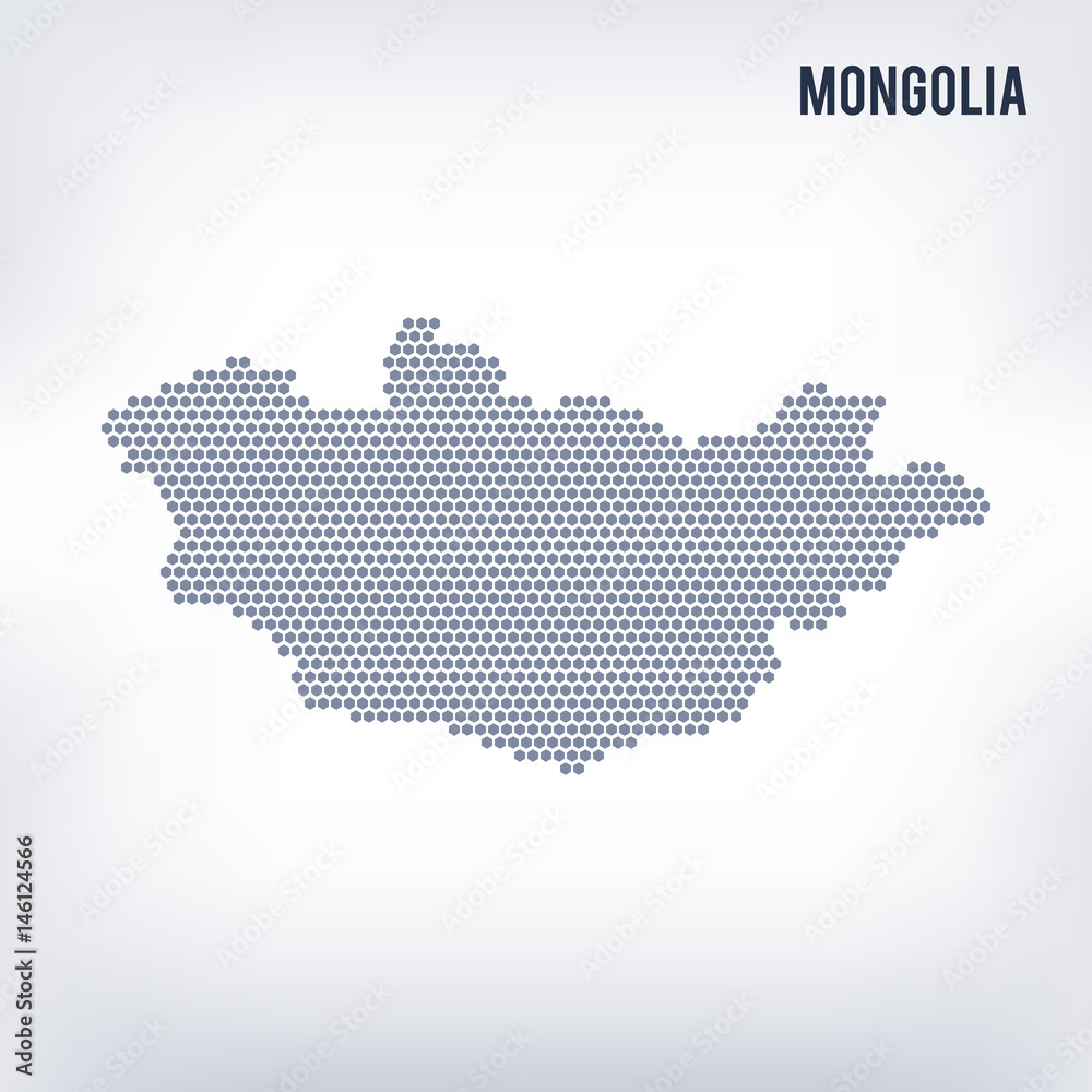 Vector hexagon map of Mongolia on a gray background