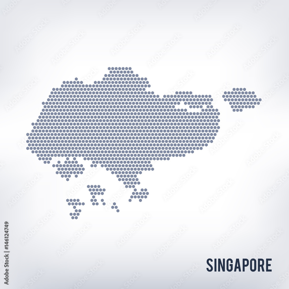 Vector hexagon map of Singapore on a gray background