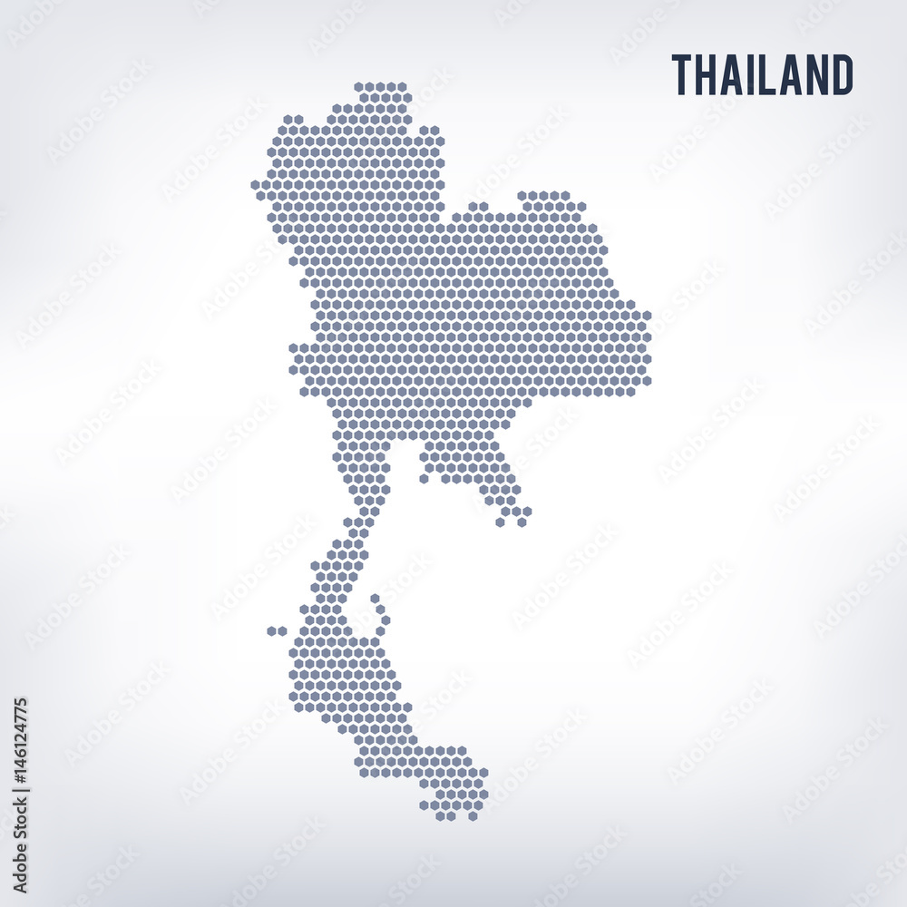 Vector hexagon map of Thailand on a gray background