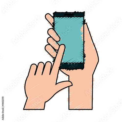 hand user with smartphone device isolated icon vector illustration design