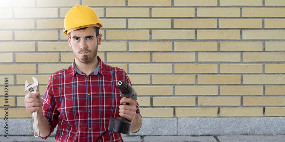 with the tools construction worker with the tools construction worker