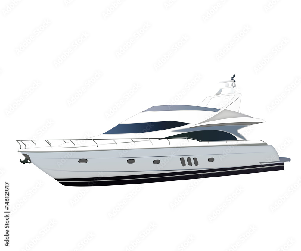luxury yacht. modern motor long big black and white yacht isolated on white background. Boat on the background