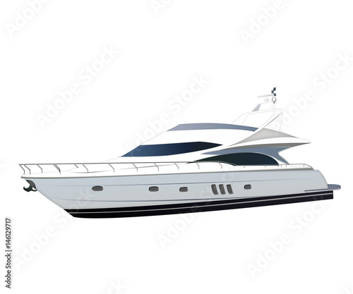 luxury yacht. modern motor long big black and white yacht isolated on white background. Boat on the background © ele4448