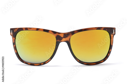 Sunglasses with leopard pattern frame isolated on white