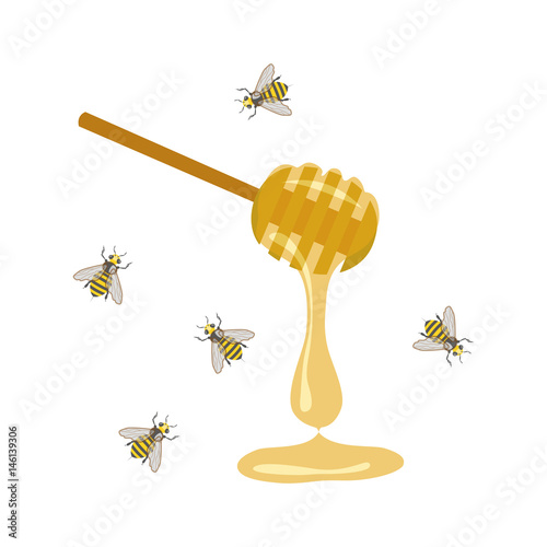 Vector illustration with consisting of bee and honey spoon. eps 10